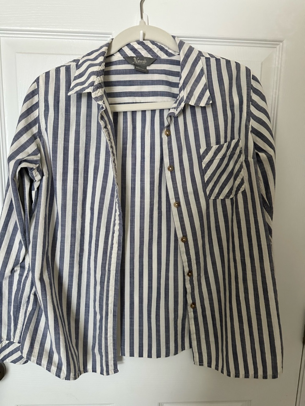 Natural Reflections Navy and White Vertical Stripe Button-Down Shirt